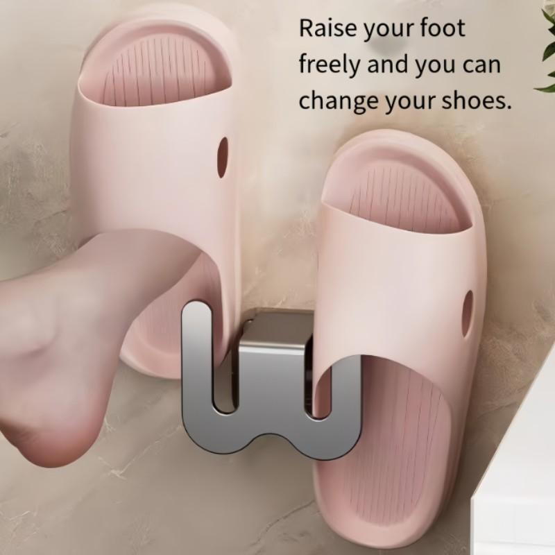 2-Pack Wall-Mounted Bathroom Shoe Rack & Slipper Organizer, Modern Metal Hooks, Easy Install, Space-Saving Storage Solution