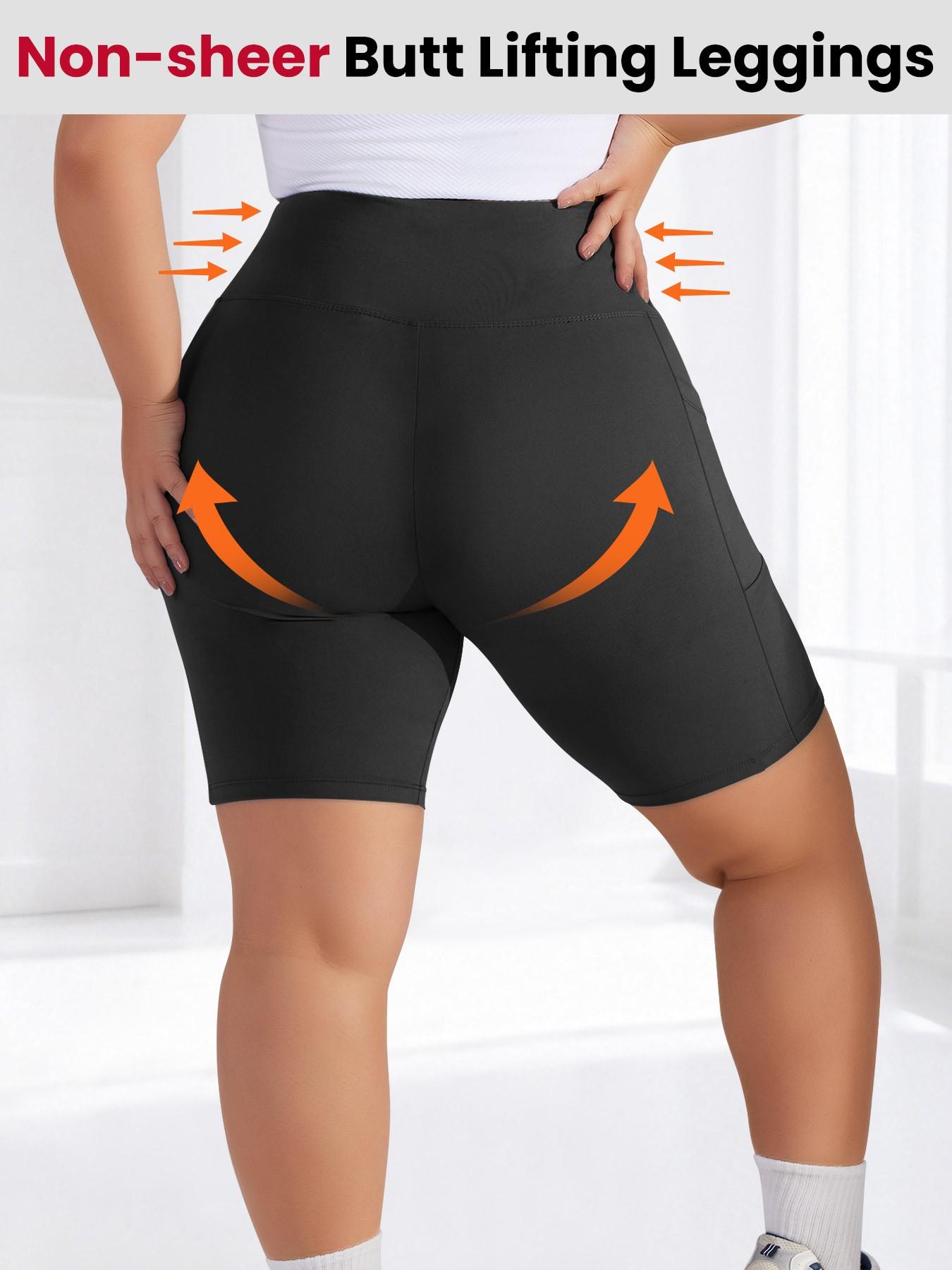Women's Plus Size Casual Tight Fit Solid Color Shorts, Fitted Fashion Shorts, Side Pockets, Comfortable Daily Wear, Fashion Design, Perfect for Everyday Use