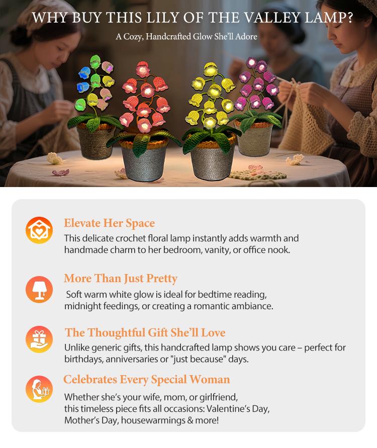 Product Introduction of Handmade Crocheted Halloween Lily of the Valley LED Lanternļ½Multi-color lighting + DIY Spooky Card ļ½Pumpkin Party Prop/Christmas Decor/Heartfelt Valentine's Gifts/Motherās Day Gift Handmade Flower Lamp Bedside Nightlight 7