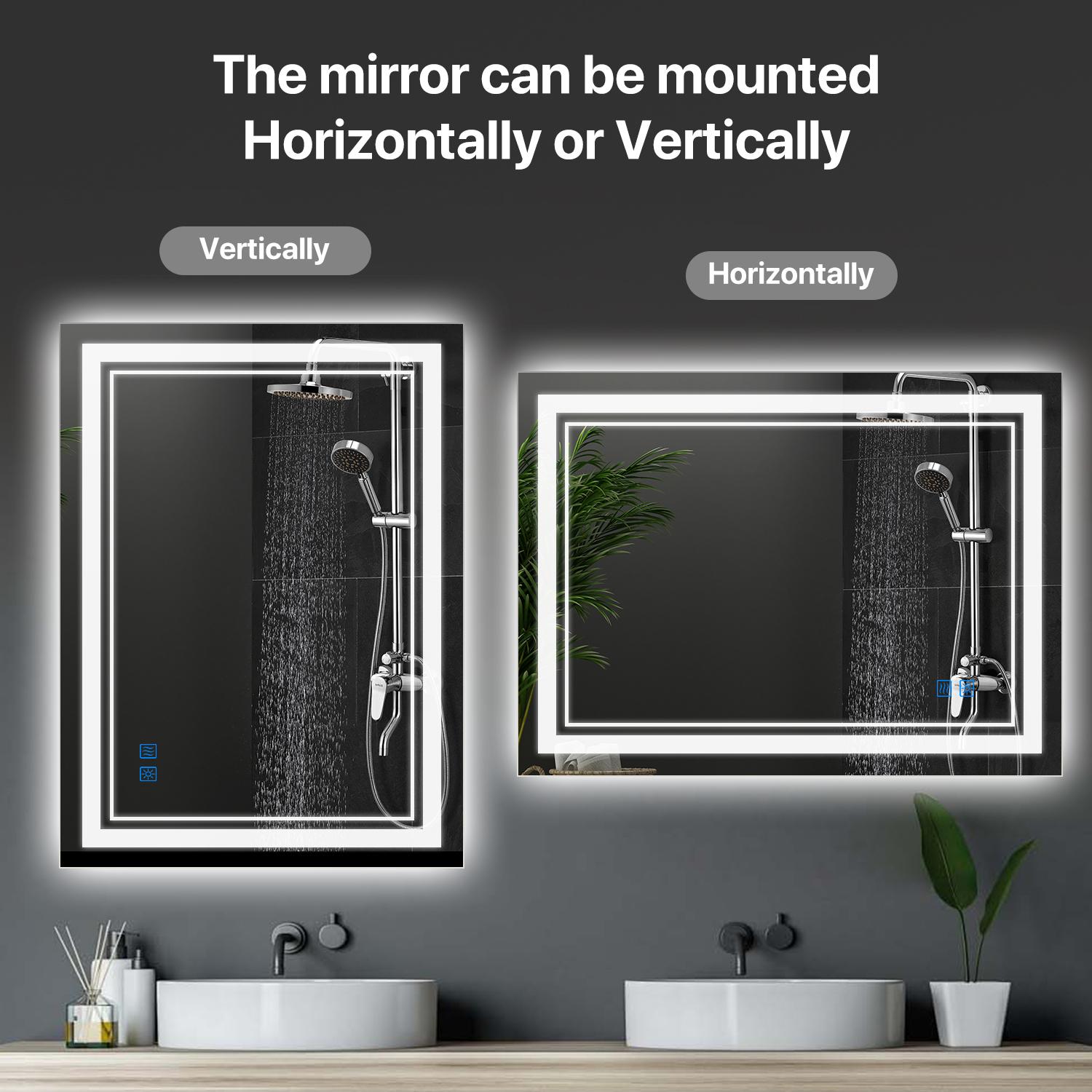GLITGATE LED Bathroom Mirror Lights, Dimmable Bathroom Mirror with Touch Control, Over Sink Bathroom Mirror with Tempered Glass, 3-Color Options, Wall Mounted, Defogging&Memory Timing Function, Closets, Hallways,Barber Shop