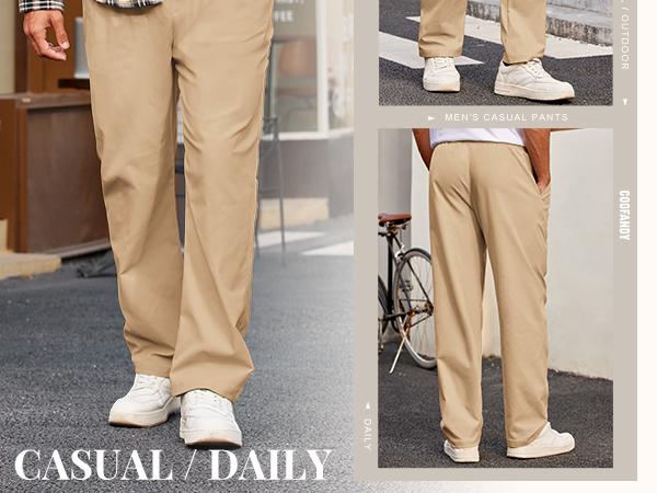 COOFANDY Men's Casual Chino Pants Relaxed Fit Drawstring Elastic Waist Lightweight Pant Twill Pleated Trousers