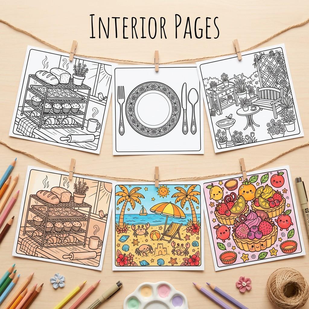 Kawaii Coloring Book Set - 4pcs Little Corner, Seaside Days & Sweet Baking Themes for Stress Relief - High-Quality Opaque Paper, Beginner-Friendly Vibrant Illustrations for Teens, Adults & Elderly - Perfect Gift for Easter, Birthdays & Holidays
