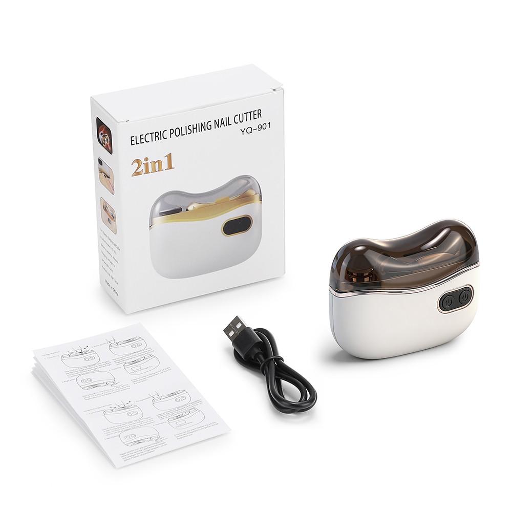 2 in 1 Electric Nail Clipper Polisher with Light Automatic Nail Cutter Clipper & Polishing Grinder Fingernail Toenail Trimmer 2-Speed Rechargeable