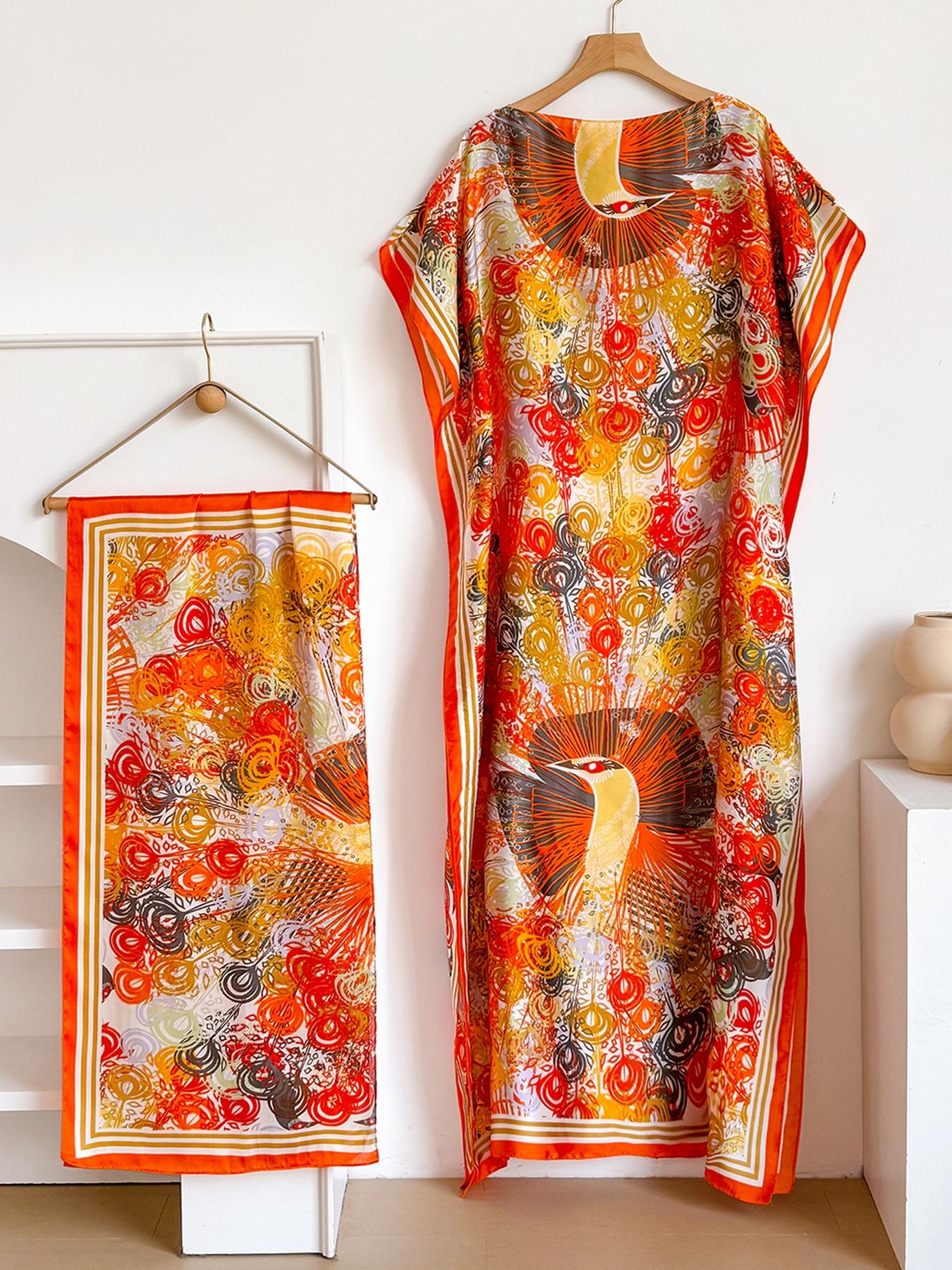 Women's Leopard Print Long Sleeve Kimono & Bandana Set, Casual Open Front Outerwear & Square Scarf Set for Beach Vacation, Ladies Clothes Accessories for All Seasons