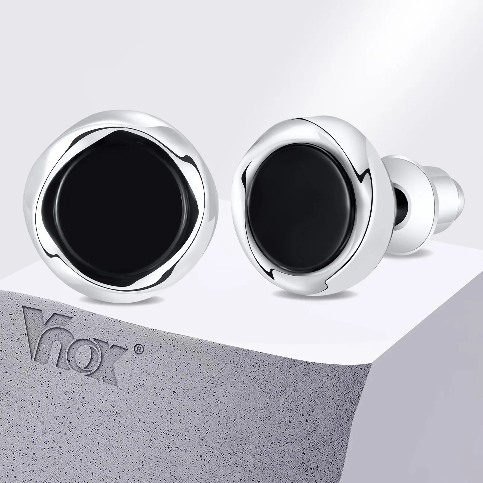 Simple Mobius Circle Round Stud Earrings for Men Boys, Unisex Small Black Acrylic Earrings, Daily Accessory Jewelry