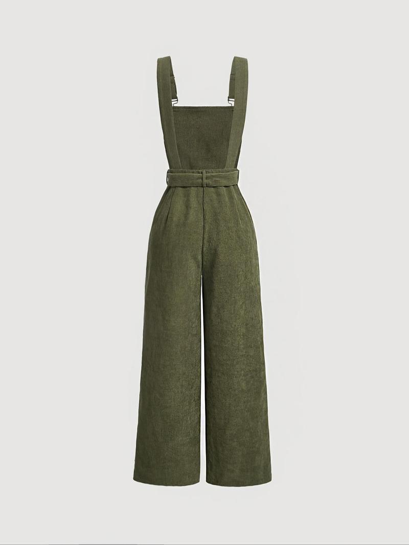 Women's Casual Corduroy Overalls, Adjustable Shoulder Straps, Loose Fit Pantsuit, Comfortable Fashion Style, Elastic Waist Long Pants