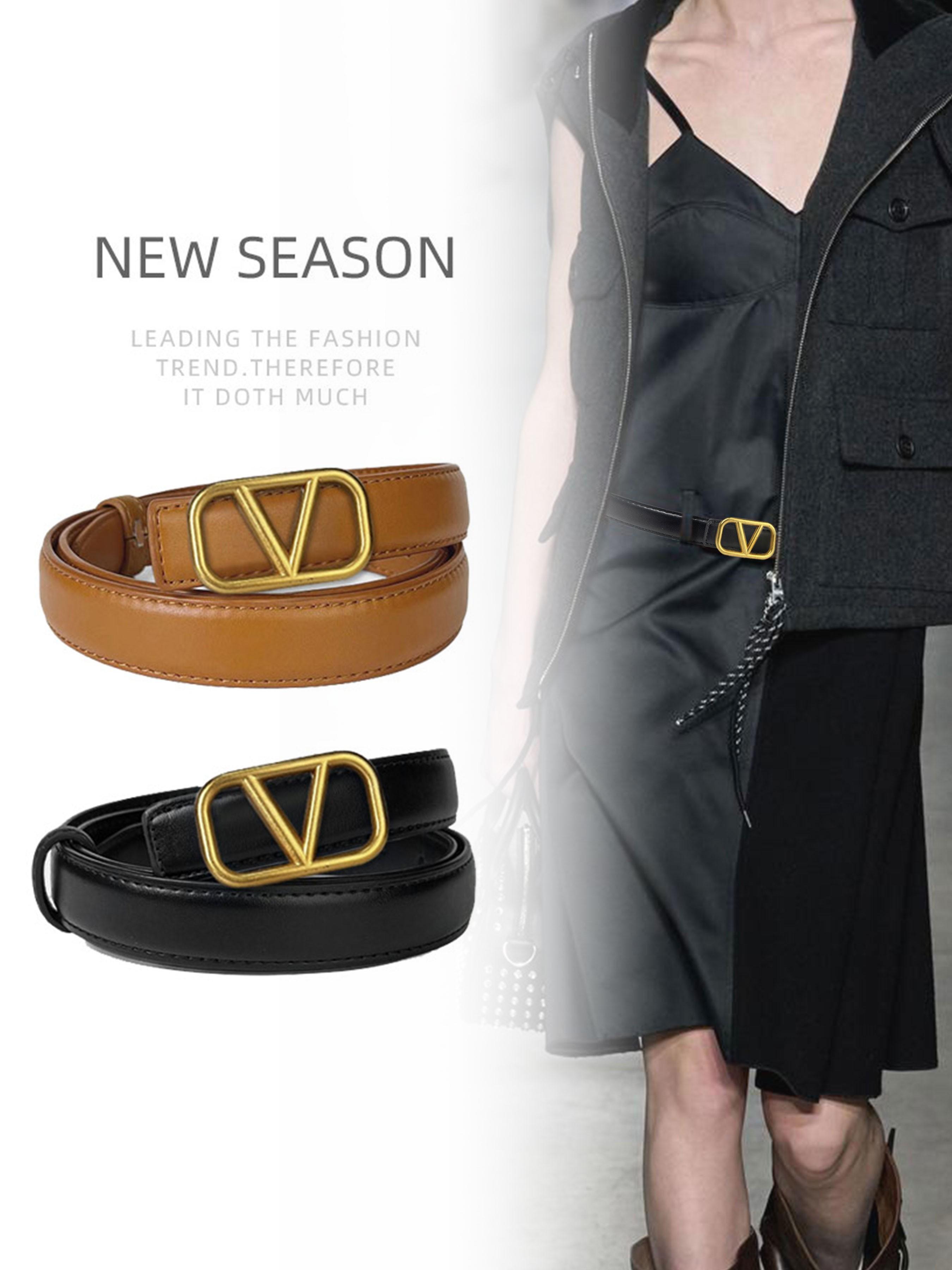 Women's Letter Buckle Leather Belt, Elegant Design for Skirt & Jeans, Perfect Accessory for All Seasons, Durable Fashion Statement