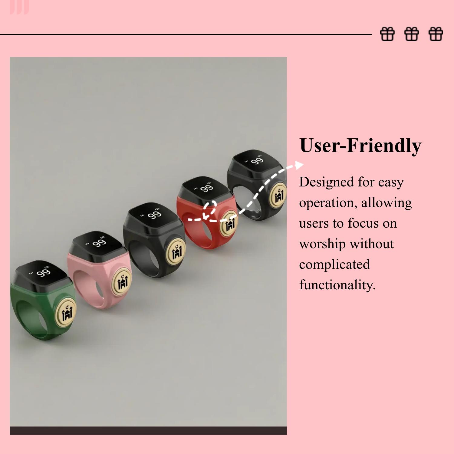 Smart Prayer Bead Counter Ring for Muslims, Waterproof Durability Digital Prayer Aid Praying Ring with APP Tracking & Vibration Reminder, Islamic Jewelry