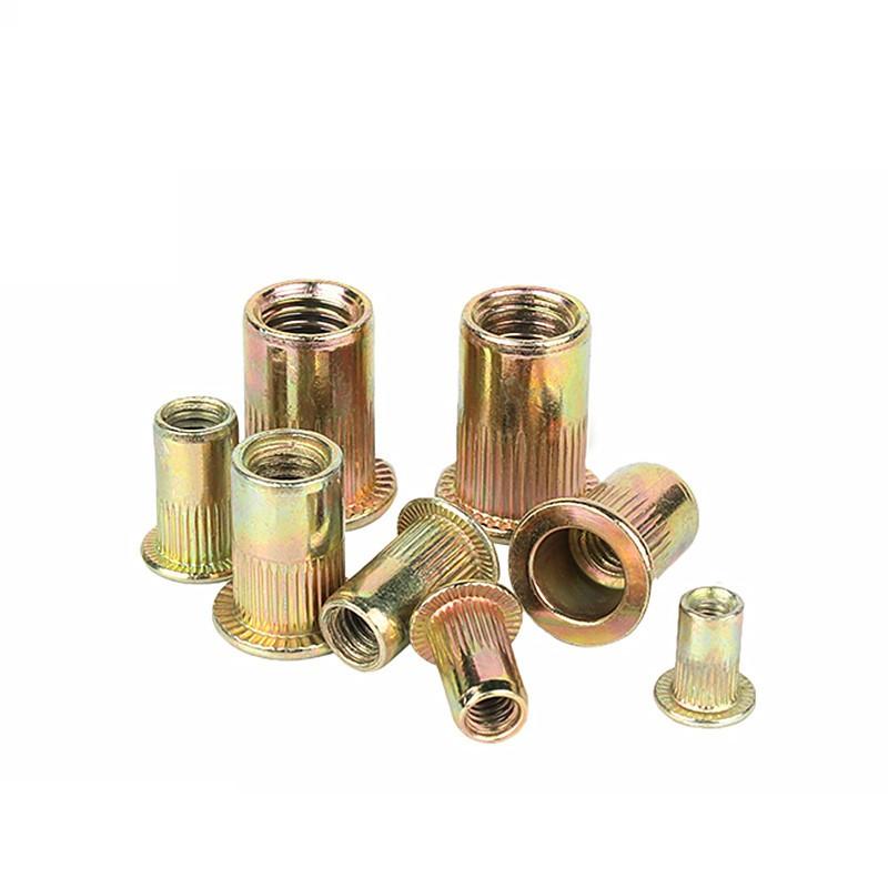 150pcs Rivet Nuts Combo Set, Includes #8-32, #10-24, 1/4"-20, 5/16"-18, 3/8"-16, Zinc Plated Carbon Steel, Flat Head Threaded Embedded Nuts