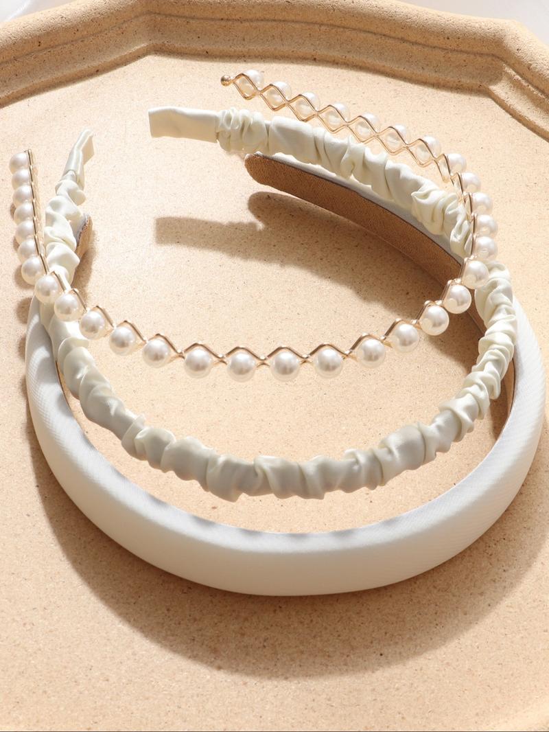 Gorgeous Faux Pearl Decorated Hair Hoop, Elegant Ruched Design Hair Hoop for Women & Girls, Casual Versatile Hair Accessories for Daily Wear Headband