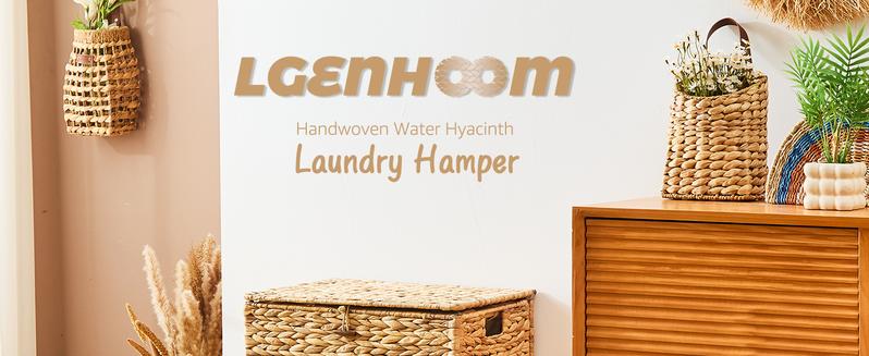 Handwoven Laundry Hamper with Lid, Natural Water Hyacinth Heightened Feet Laundry Basket, Wicker Clothes Hamper with Removable Liner Bag, Clothes storage, Handmade Laundry (229)