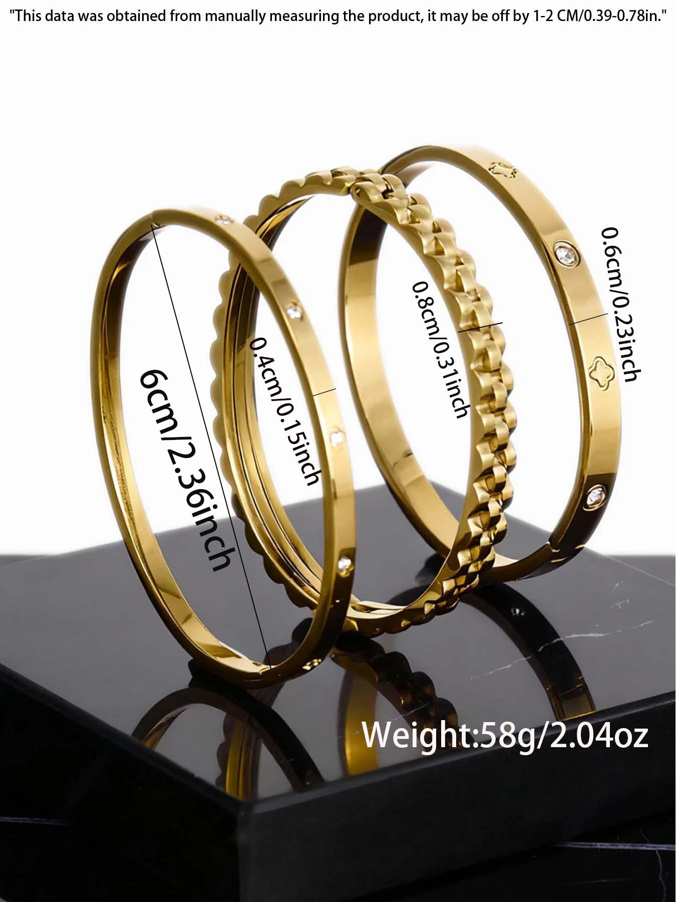 3-Piece Set of 304 Stainless Steel Stackable Bracelet with Chain and Clover Design, Fashionable Style, Suitable for Women, Suitable for Leisure, Party, Festival, Birthday, Wedding, Valentine's Day Gift, Mom, Mother's Day Gift