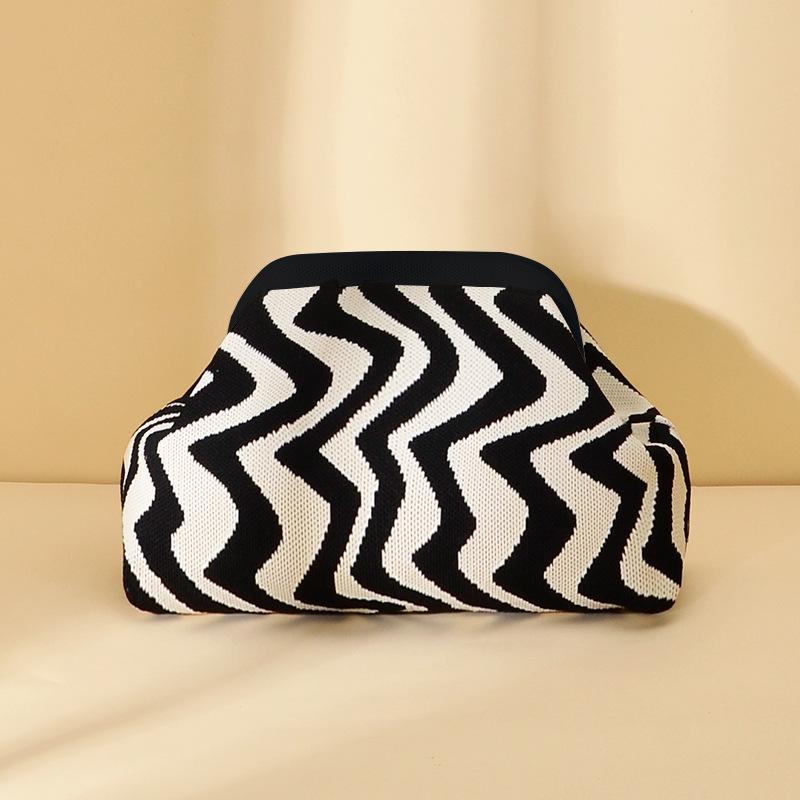 Women's Cloud Dumpling Crochet Ruched Clutch Purse - Lightweight Knitted PU Leather Evening Clutch, Wristlet Female Bag for Daily Party Use, Evening Clutch Purse
