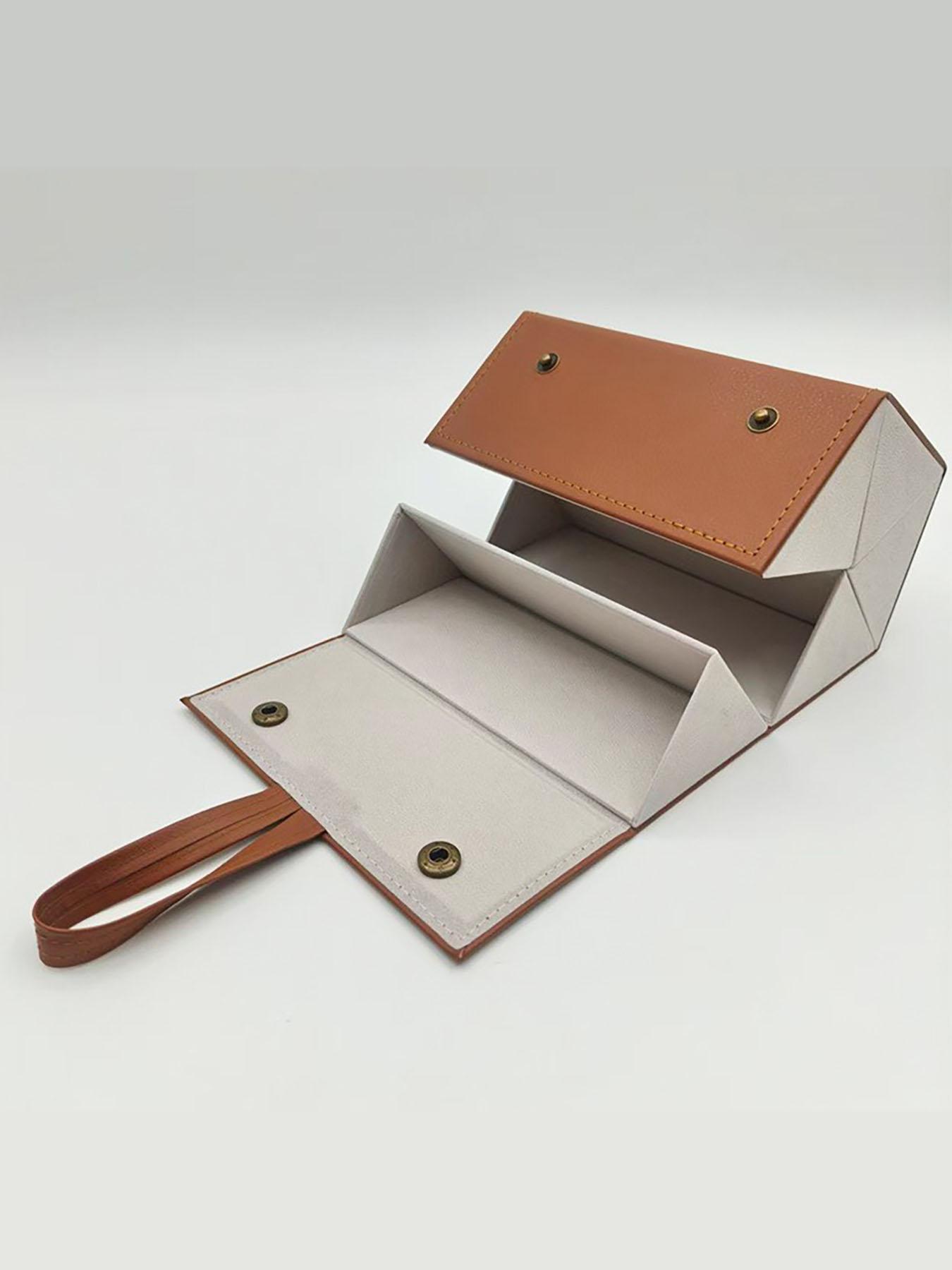 Simple Leather Multi-Compartment Eyeglass Case, Nearsighted Glasses Sunglasses Storage Box, Foldable Eyewear Organizer Holder