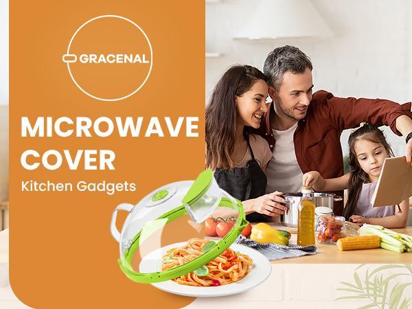 【Gracenal】12 Inch Microwave Splatter Cover, Upgraded Microwave Cover for Food with Water Steamer, Integrated Handle, Splatter Guard, Kitchen Gadgets & Accessories, House Warming Gifts New Home