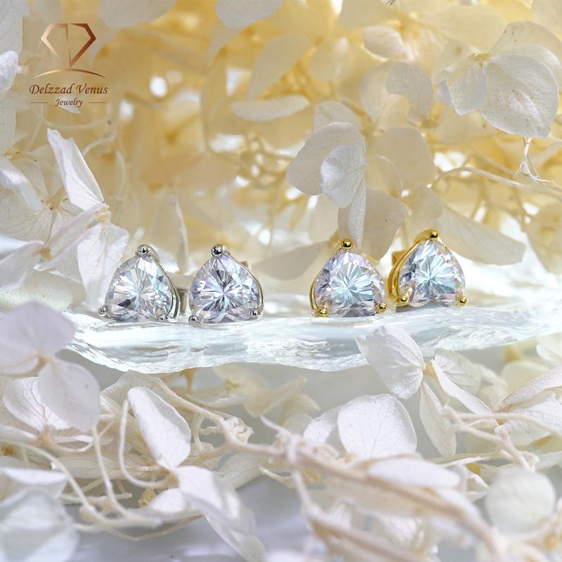 Delzzad S925 VVS Synthetic Moissanite Heart Shape Solitaire Stud Earrings Perfect Birthday Mother’s Day Gift for Men Women Wedding Set