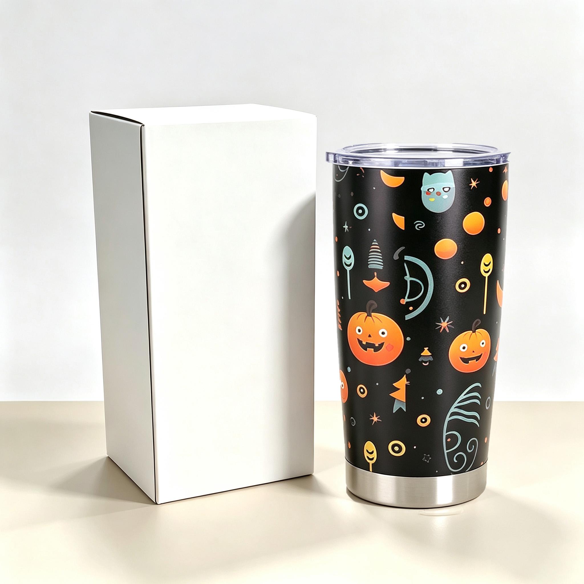 Halloween Pumpkin Ghost Thermos, Reusable Travel Coffee Cup, Stainless Steel Car Cup, Cute and Quirky Holiday Drink Cup, with a Transparent Leak-proof Lid, Perfect for Parties and Everyday Use, Ideal Halloween and Birthday Gift