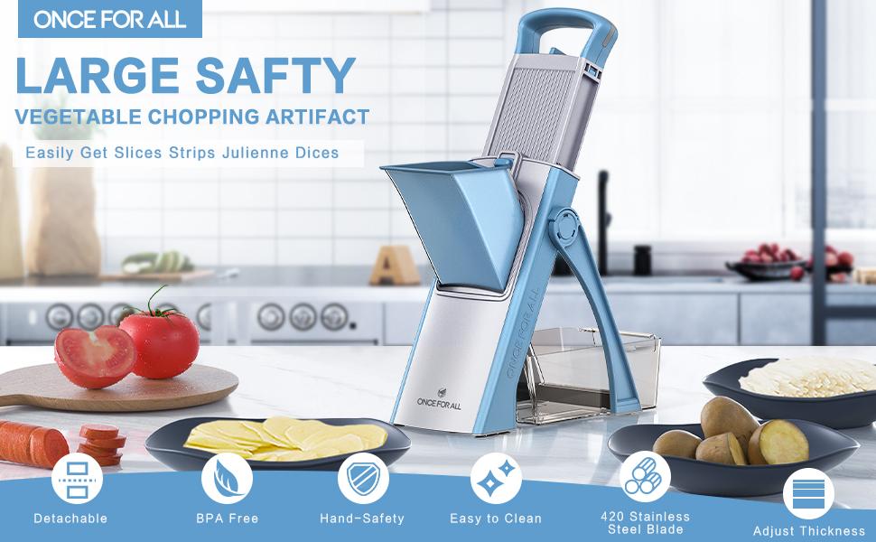 【ONCE FOR ALL】Valentine’s Day Gift: Upgraded Safe Mandoline Slicer with 0.1-8mm Adjustable Thickness, Stainless Steel Detachable Blades & Multifunctional Chopping