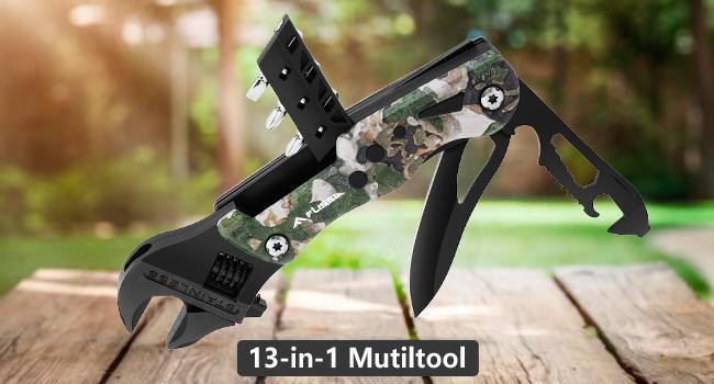 #SpringGlowUp FLISSA 13-in-1 Multi Tool Wrench, Stainless Steel Camo Multitool Adjustable Wrench with LED Light, EDC Pocket Knife with Sheath, Multipurpose Multi Use Tool