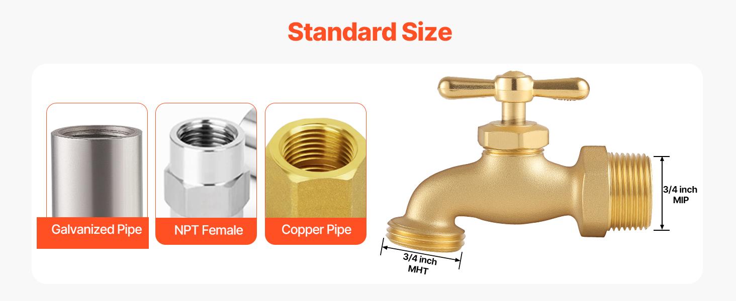 VEVOR Hose Bibb, 3/4 MIPx 3/4 MHT Connection, Multi-Turn Garden Valve, Heavy Duty Brass Hose Bib, Outdoor Water Faucet Spigot, Brass Plumbing Fitting, Compatible with Copper, Galvanized Pipes VEVOR Hose Bibb, 3/4 MIPx 3/4 MHT Connection, Multi-Turn Garden Valve, Heavy Duty Brass Hose Bib, Outdoor Water Faucet Spigot, Brass Plumbing Fitting, Compatible with Copper, Galvanized Pipes
