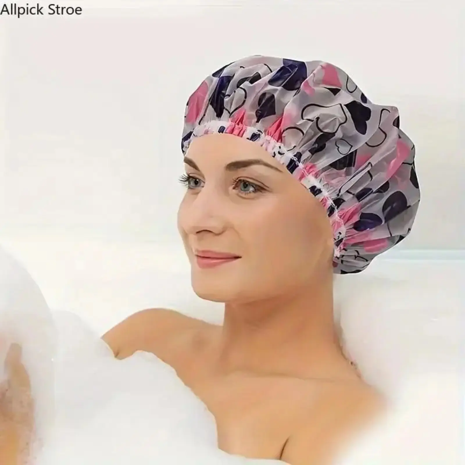 5/10 Pack Women's Waterproof Shower Cap Set Thick Plastic Printed Hair Shield Caps Elastic Reusable Bath Hat Spa Salon Daily Hair Care Accessories