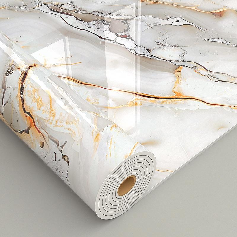 Self Adhesive Vinyl Floor Tiles, 15.74" x 118.11", Bianco Marble Pattern - Peel & Stick, DIY Flooring for Kitchen, Dining Room, Bedrooms & Bathrooms