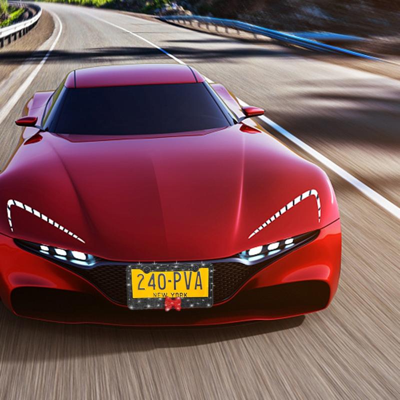 2pcs Sparkling Frames For Women - High-quality Stainless Steel Raine Stone Labels Covered With Handcrafted Crystal Diamonds And Gift Bows, Sparkling Car Parts For Girls Personalized Car Plate