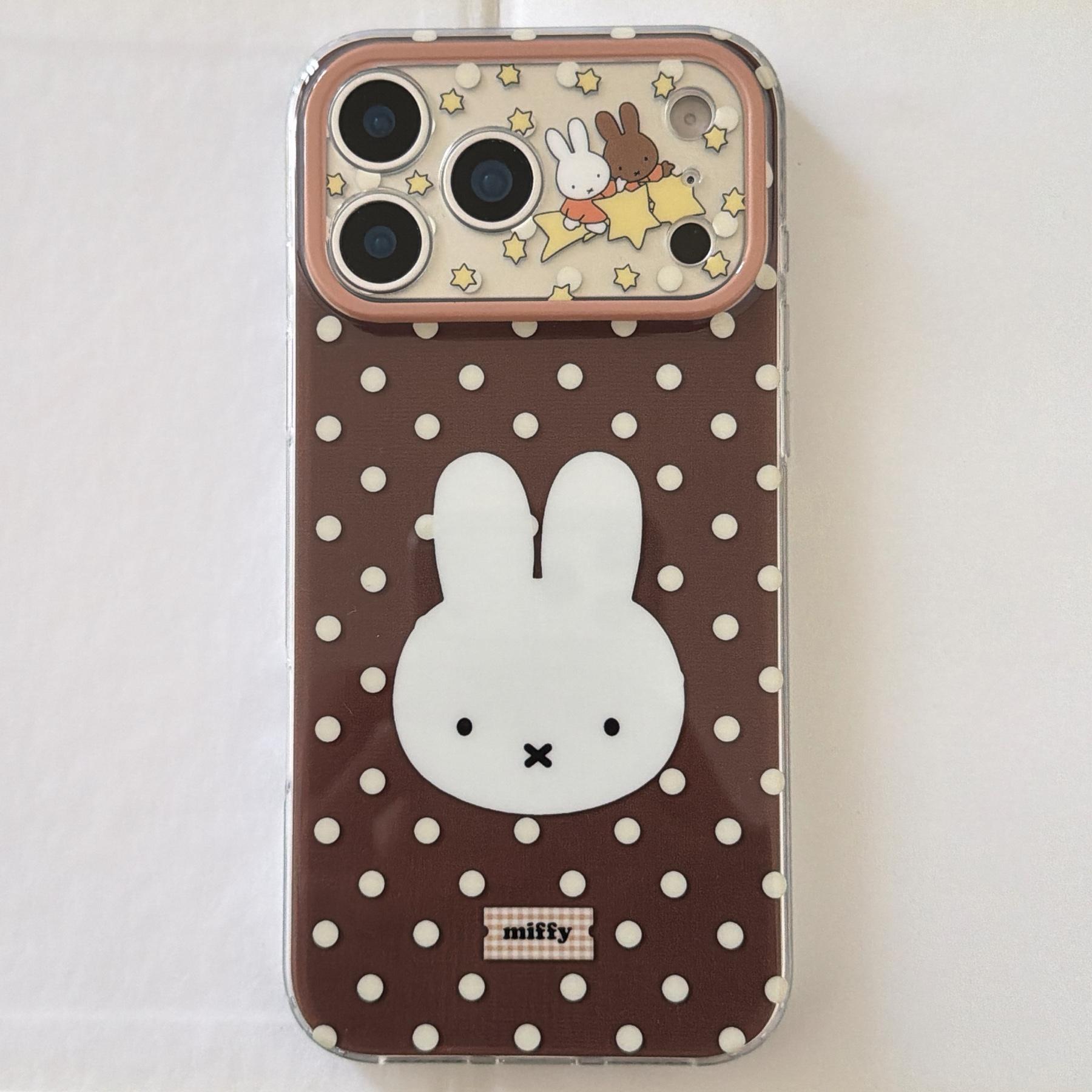Bottom Polka Dot Miffy Case for Apple iPhone 17 Pro Max, 16 Pro Max, 15 Pro Max, 14 Pro, Creative Fashion Protective Phone Case Cover
