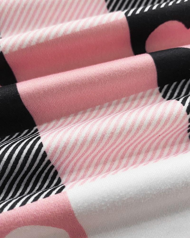 ChicMe Women's 2 Pieces Outfit Bowknot Decor U-Neck Adjustable Spaghetti Straps Cami Top and Heart & Plaid Print Elastic Waist Shorts Set Casual Pajamas Set