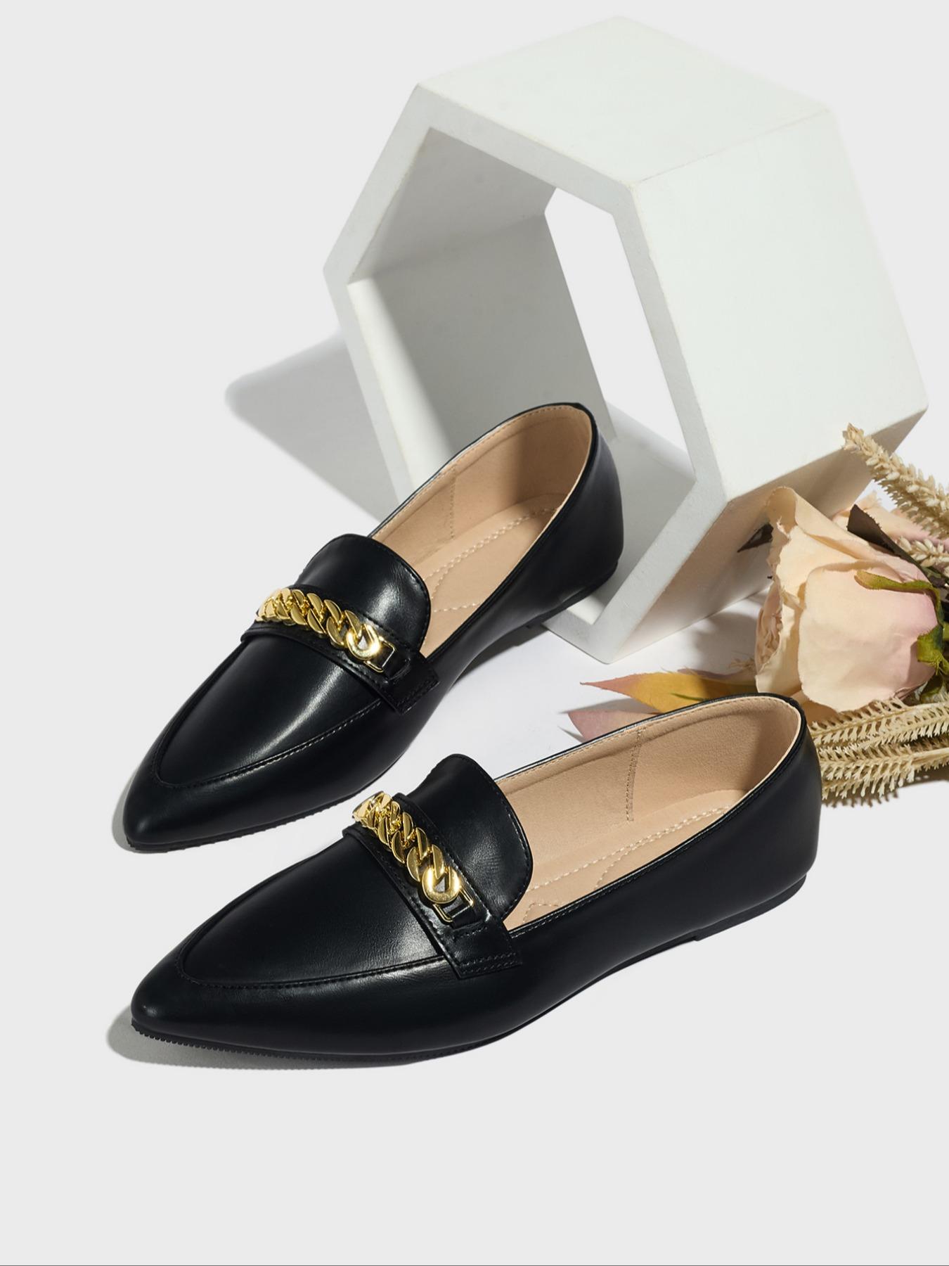 Women's Loafers British Style Flat Shoes Spring & Fall Pointed Toe Small Leather Shoes New Versatile Rubber Sole Comfortable Soft Surface Single Shoe