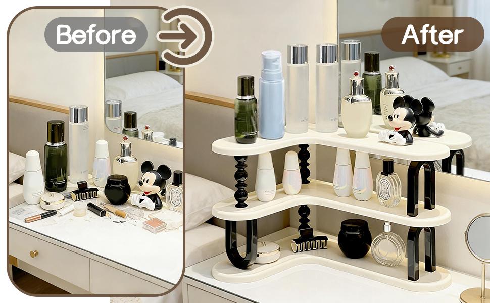 Countertop Organizer Storage Rack, Three-Layer Adjustable Corner Shelf, Ideal for Kitchen Bathroom Spice Rack Coffee Area Sink Top Vanity, Bathroom Organization