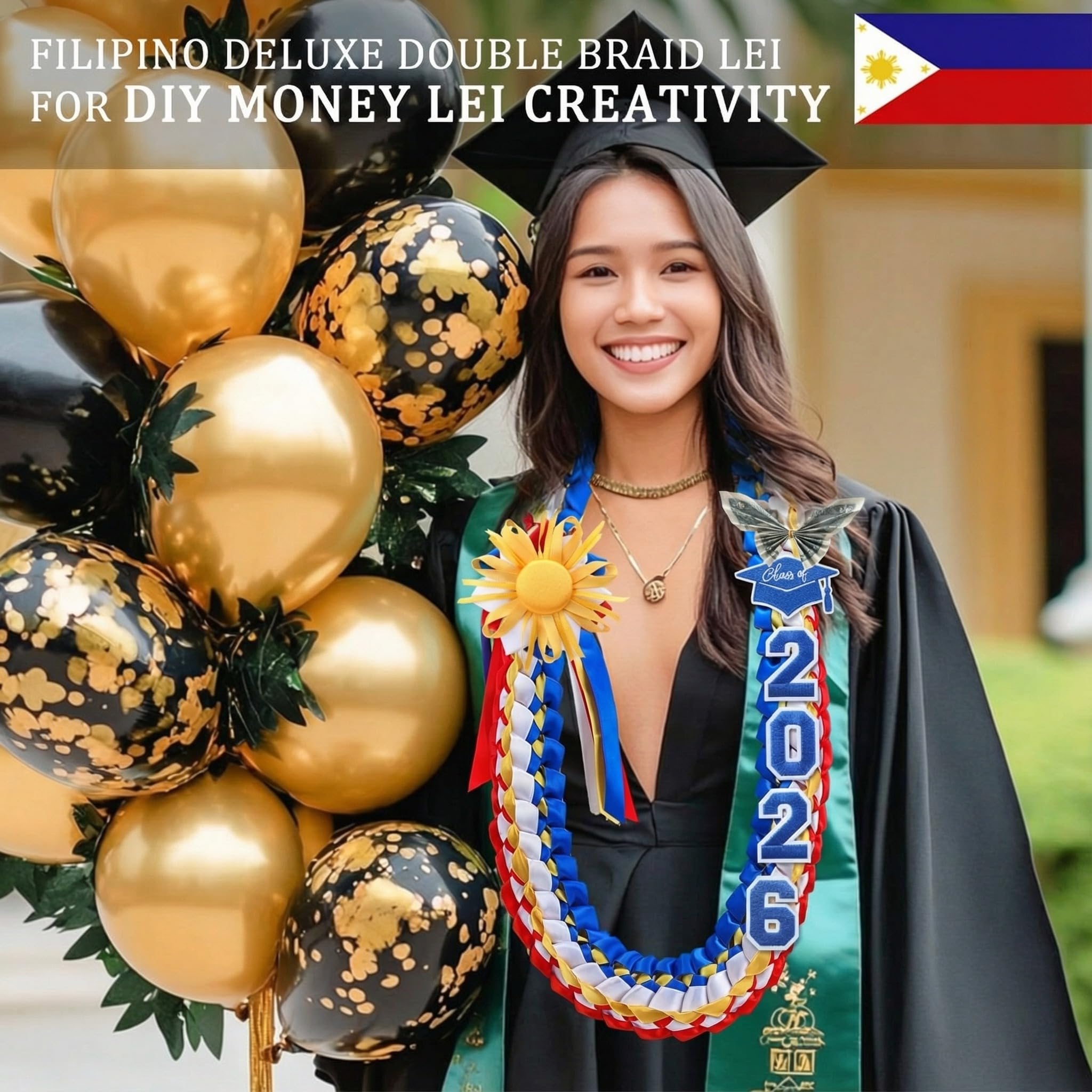 1 Piece 2026 Graduation Wreath Graduation Gift | 2026 Graduation Ribbon and Coin Wreath Handmade Double-Braided Necklace | Graduation Gift Supplies