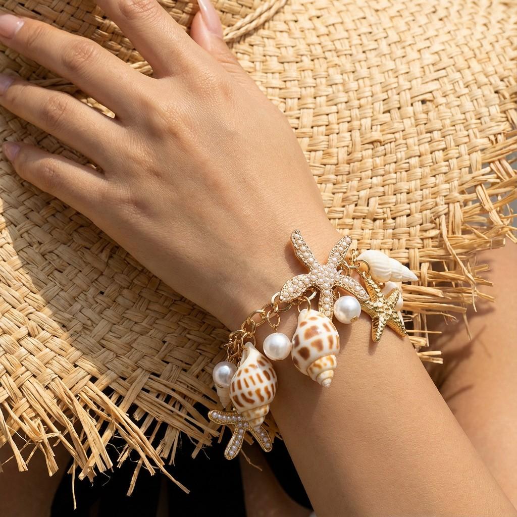 Summer Beach Women's Jewelry Set, Shell Starfish Necklace, Anklet, Bracelet, Earrings, Crochet Scarf Waist Chain, Vacation Beach