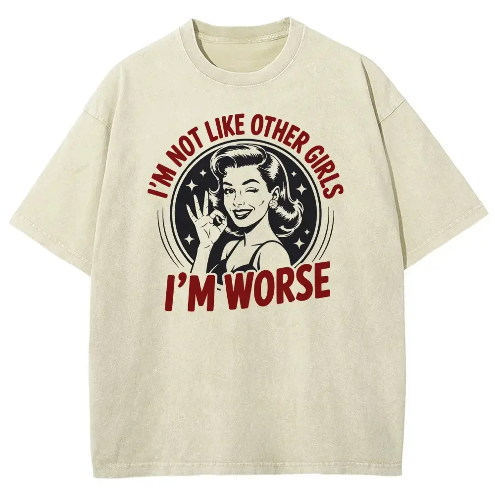 Unisex Retro Pinup Graphic T-Shirt - 100% Cotton Vintage Washed Casual Short Sleeve, Round Neck, Pre-Shrunken, Funny Sarcastic Quote, Oversize Fit, Machine Washable Streetwear Sports Top, Machine Wash