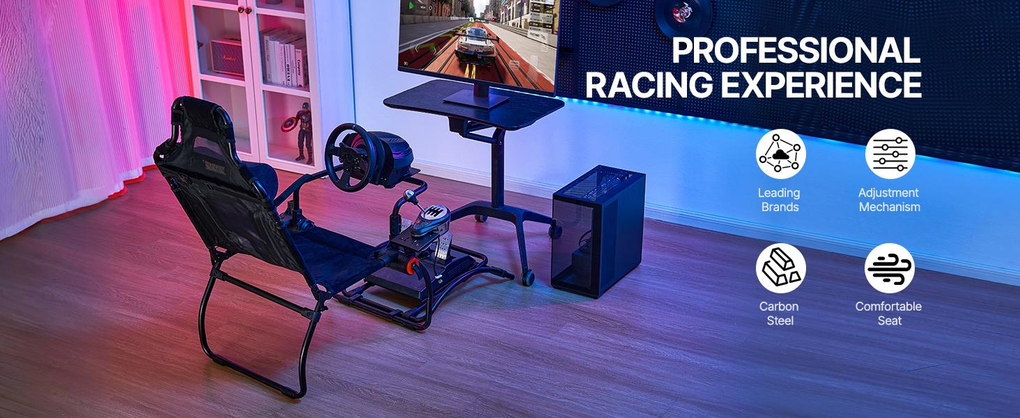 VEVOR Racing Wheel Stand Foldable For Logitech G923/G920/G29, Steering Wheel Stand Foot Pedal Angle Adjustable, Portable Steel Driving Simulator Cockpit-Thrustmaster T248P, Fanatec, Hori, Compact