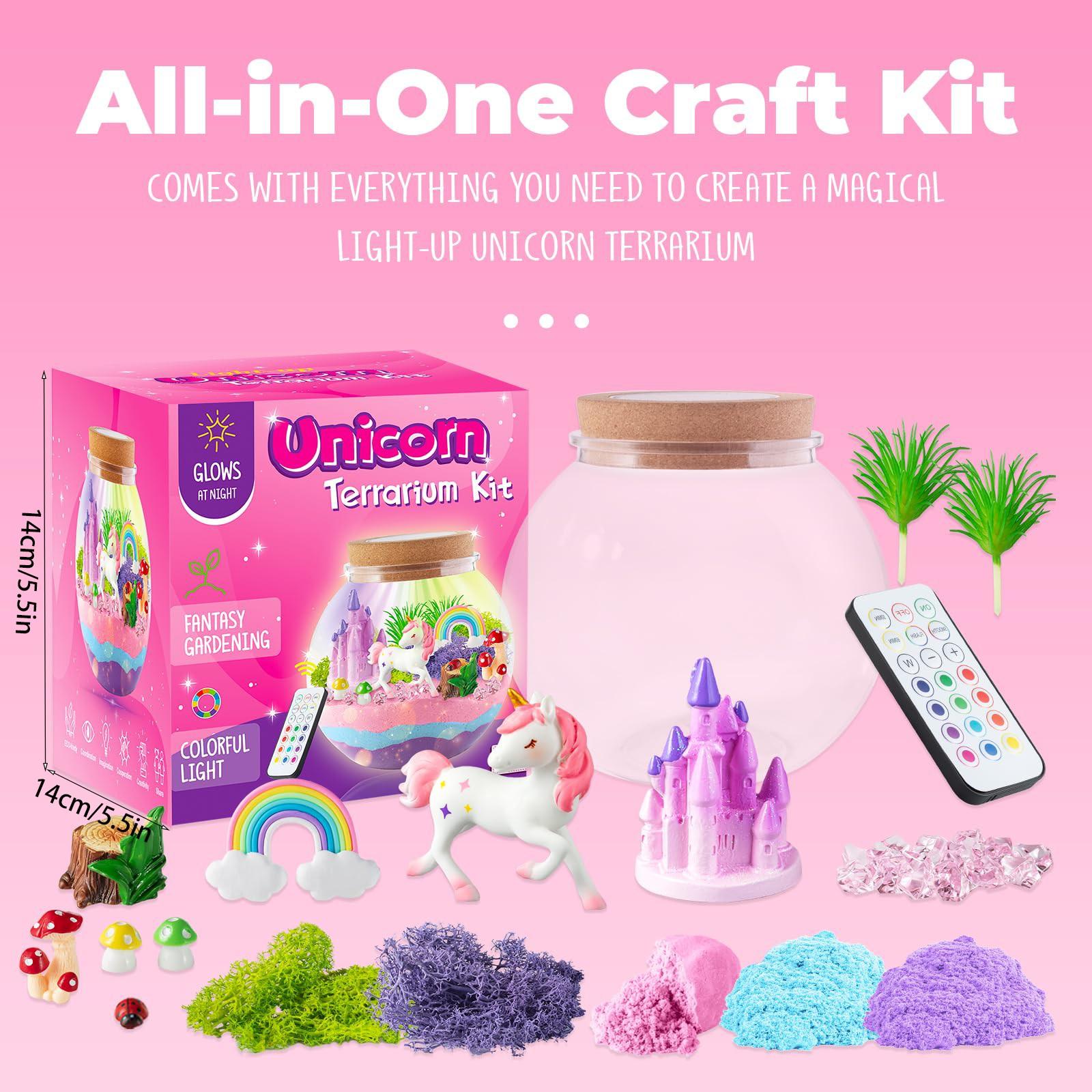 Unicorn Light-Up Glass Container Set - LED Night Light, DIY Arts & Crafts Kit for Girls Ages 4-12, Kids Birthday & Easter Gift