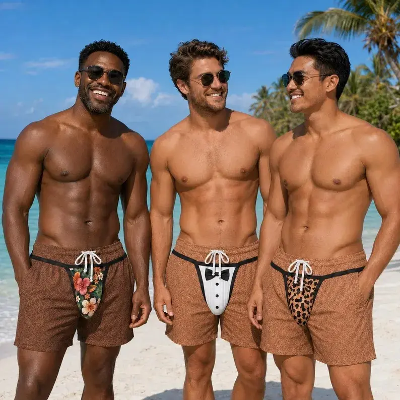 Personalized Novelty Print Beach Shorts Funny Swim Trunks Tropical Tuxedo Leopard Design Mens Swimwear