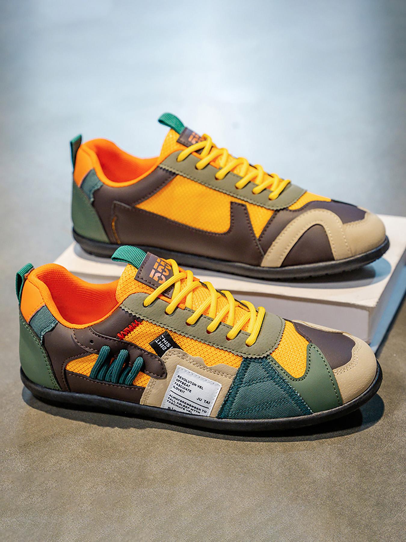 Men's Low Top Sports Shoes, Footwear Sneakers, Olive //gold///cream Color, Lace-Up Casual Style, Comfortable Buffer Design, Fashion Trendy Walking Pu Textile Sneakers, Casual Use Sneaker