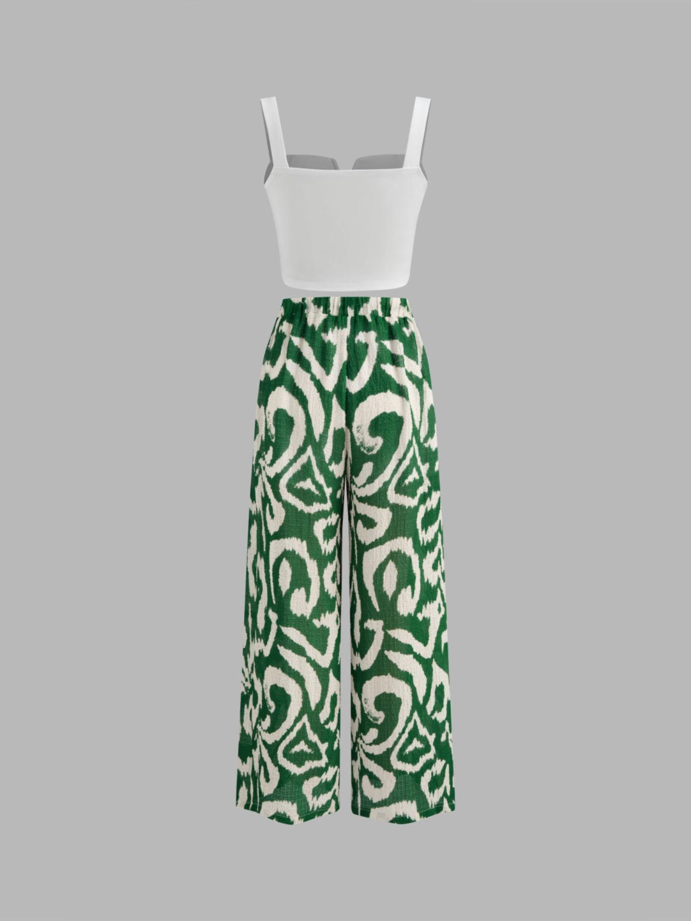 Women's Solid Color Crop Tank Top & Wide Leg Pants Two-Piece Set, Casual Fashion Cozy Top & Trousers for Daily Outdoor Wear, Ladies Clothes for All Seasons