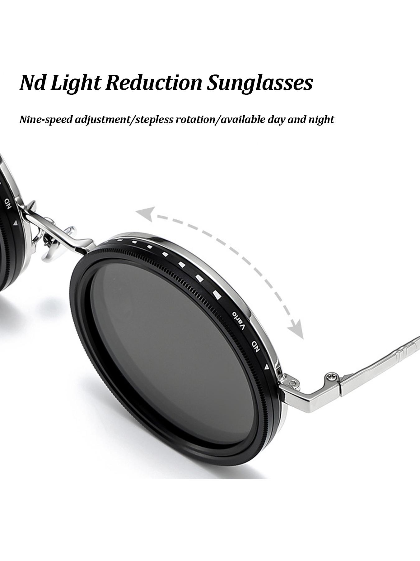 Black Lens Brightness Adjustable Tint Aperture Sunglasses Polarized Fishing Handmade ND9 Adjustable Dimming Sunglasses Trendy Sun Glasses