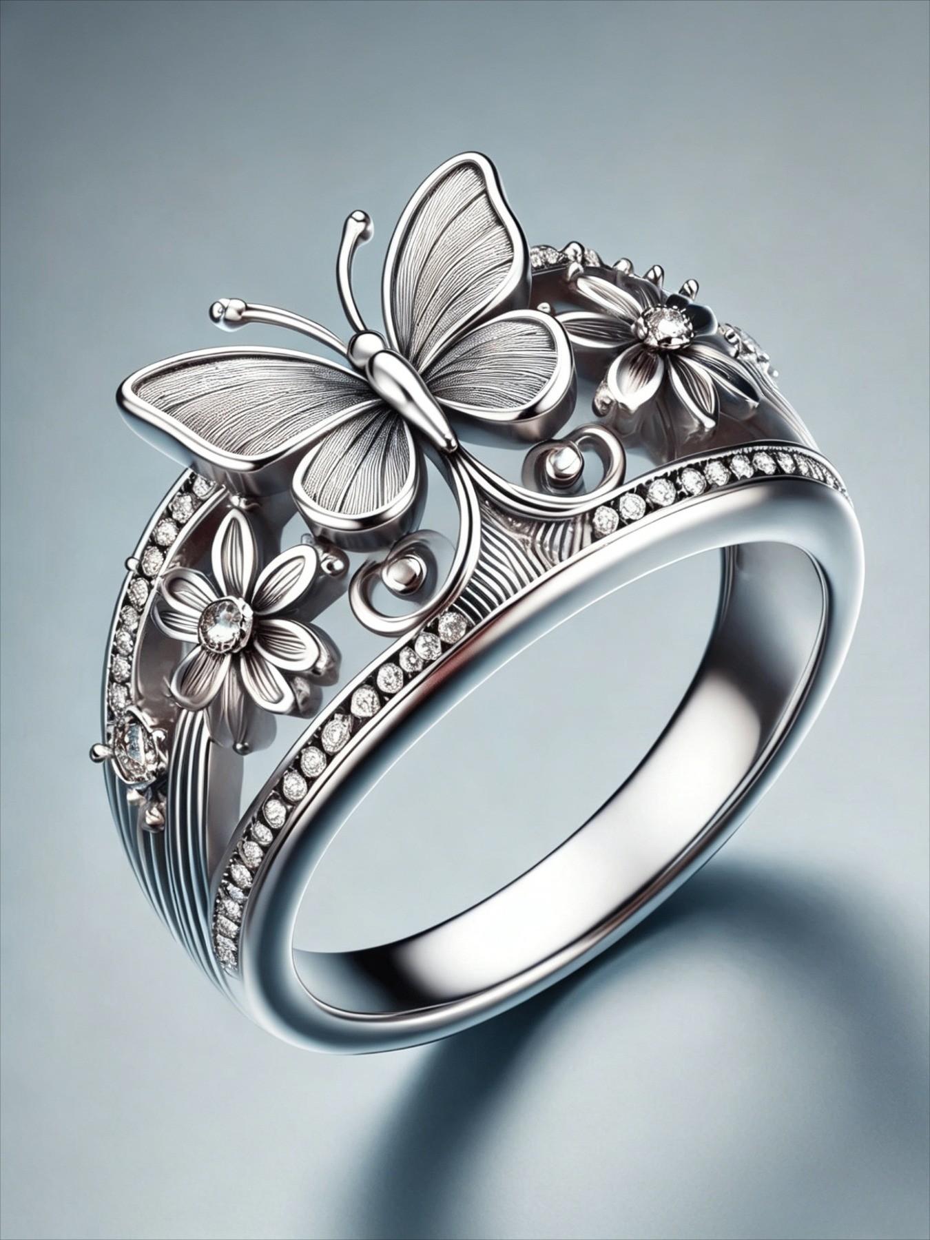 Vintage Hollow Butterfly Flower Ring for Women, Ethnic Style Unique Design, Casual Versatile Party Wedding Jewelry, Boho Wedding Ring Jewelry Rings