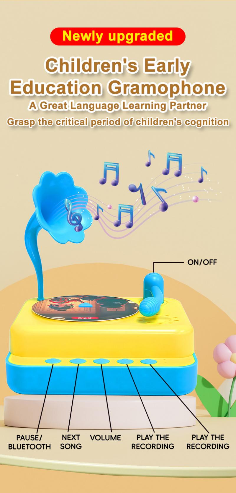 Sweet Kids Music Gramophone, Portable Audio Play Toy, Ideal Present for Young Children