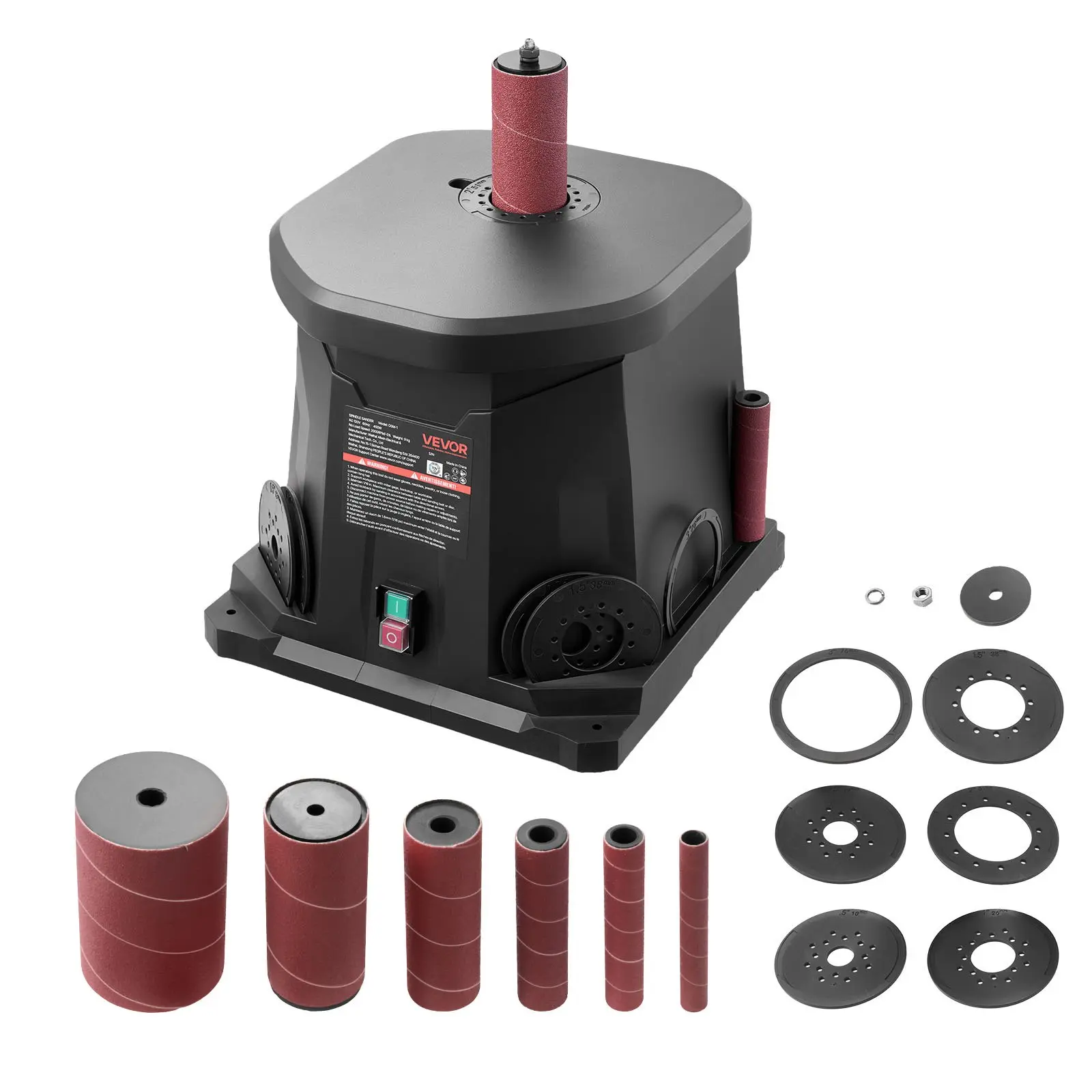 VEVOR Oscillating Spindle Sander, 2000RPM Benchtop Spindle Sander with 6 Sleeves (1/2"-3"), 0.59" Stroke Dust Connection Port for Furniture Finishing, Crafts Sanding, DIY Woodworking