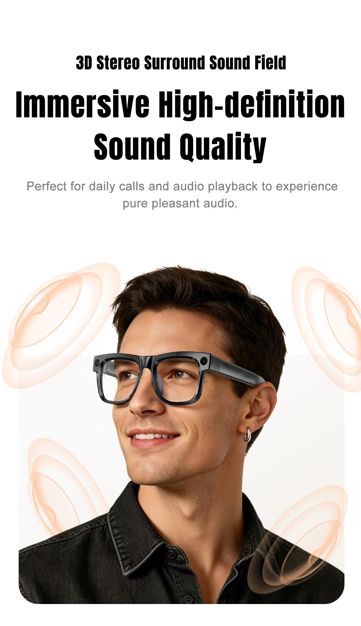 Women's AI Glasses, Wearable Tech Glasses, 8MP Camera, Hands-free Video Recording, 4GB Memory Build-in(No TF Card Need), 290Mah Battery, AI Multi Languages Translation, Wireless Translation Glasses, Bluetooth Calling, HiFi Audio, Music Control