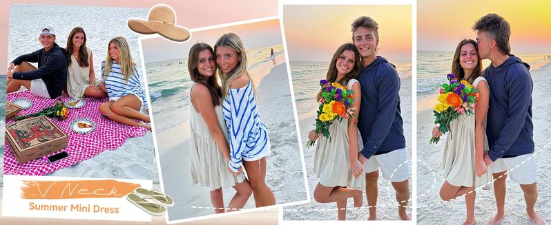 YeeZaa Women's Sleeveless V-Neck Mini Sundress with Pockets 2026 Spring Summer Casual Loose Summer Dress Comfortable Breathable Fabric Solid Color Basic Minimalist Fit Green