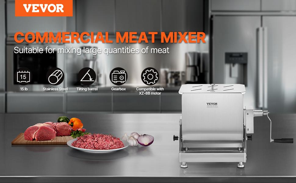 VEVOR Manual Meat Mixer, 15L Tilt Tank Meat Processing Equipment(Mixing Max 15LBS for Meat), Stainless Steel Meat Mixer, Sausage Mixer Machine with Lid Handle Gear Reducer, Ground Beef Hand Mixer VEVOR Manual Meat Mixer, 15L Tilt Tank Meat Processing Equipment(Mixing Max 15LBS for Meat), Stainless Steel Meat Mixer, Sausage Mixer Machine with Lid Handle Gear Reducer, Ground Beef Hand Mixer