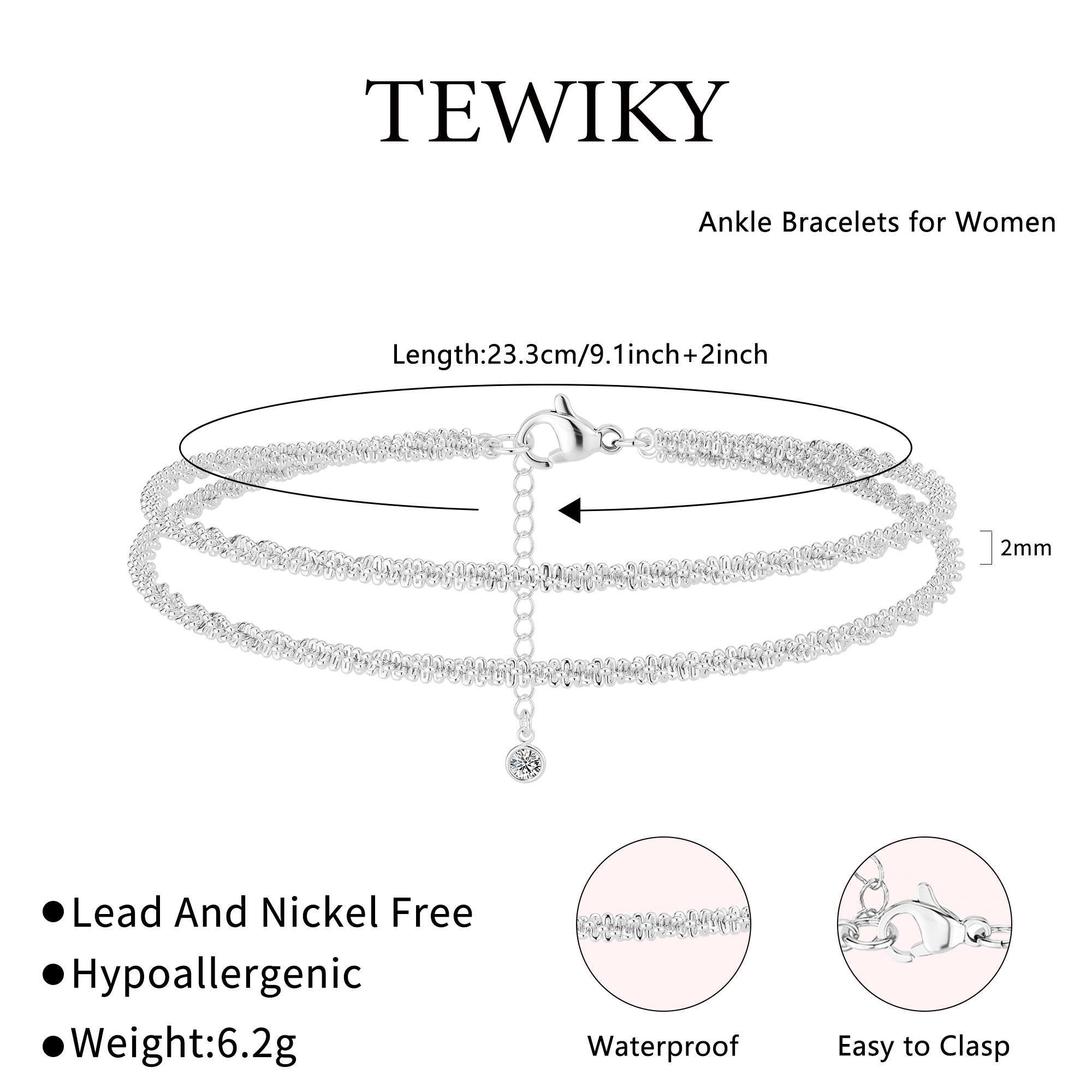 TEWIKY Dainty Layered Waterproof Anklet For Women Adjustable Womens Anklet Set Stackable Figaro Beaded Cuban Link Anklets Daily Clothing Decor For Beach Summer Trendy All-match & Exquisite Jewelry For Valentine's Day gifts