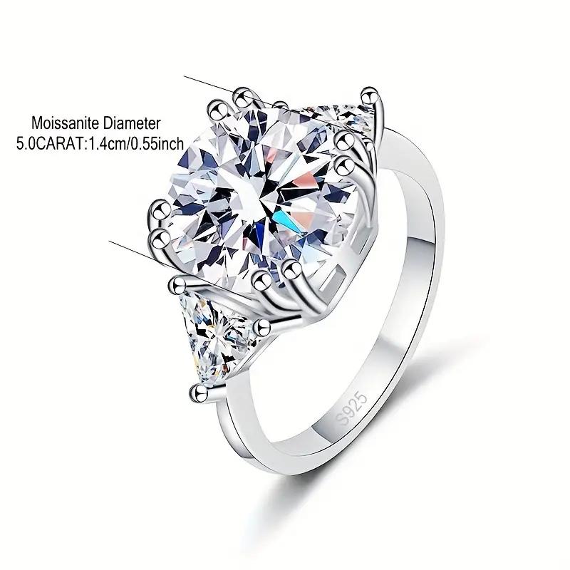 Brilliant moissanite ring, 925 sterling silver 5-carat moissanite ring, wedding proposal, engagement, Valentine's Day anniversary surprise, gorgeous creative personality retro style ring engagement rings wedding ring set smart ring western jewelry