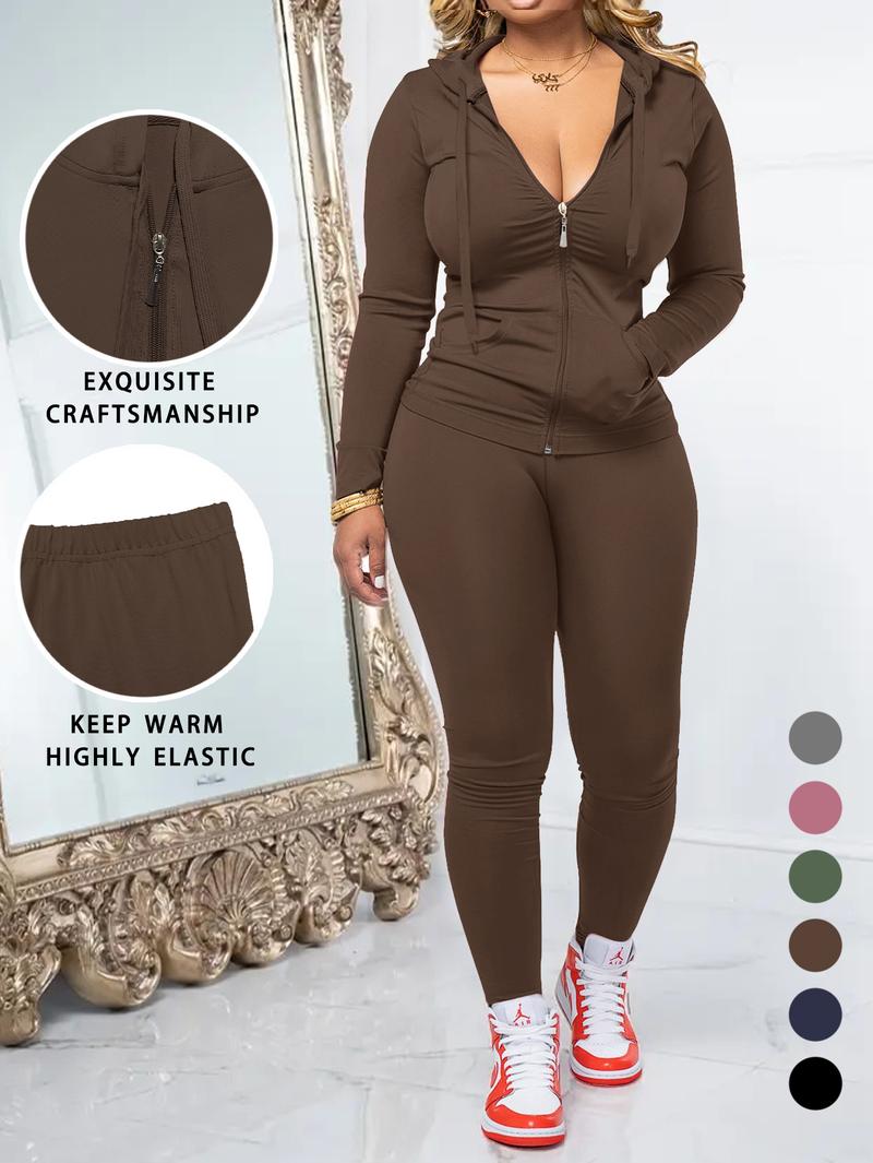 Women Casual Zip Up Hoodie & Fitness Yoga Jogger Set Outdoor Streetwear 2-Piece Matching Outfit Long Sleeve Basic Long Sleeve Basic Clothes Womenswear Suit Medium Minimalist Navyblue