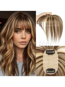 5X9 Real Human Hair Topper Wigs with bang for women, P4-27# Stright hair, Bang Design, Increase hair volume & Volume Enhancement & Covering white hair, Enhance temperament, Suitable for various occasions